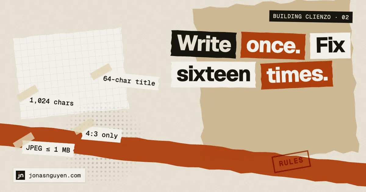 Collage illustration: “Write once. Fix sixteen times.”